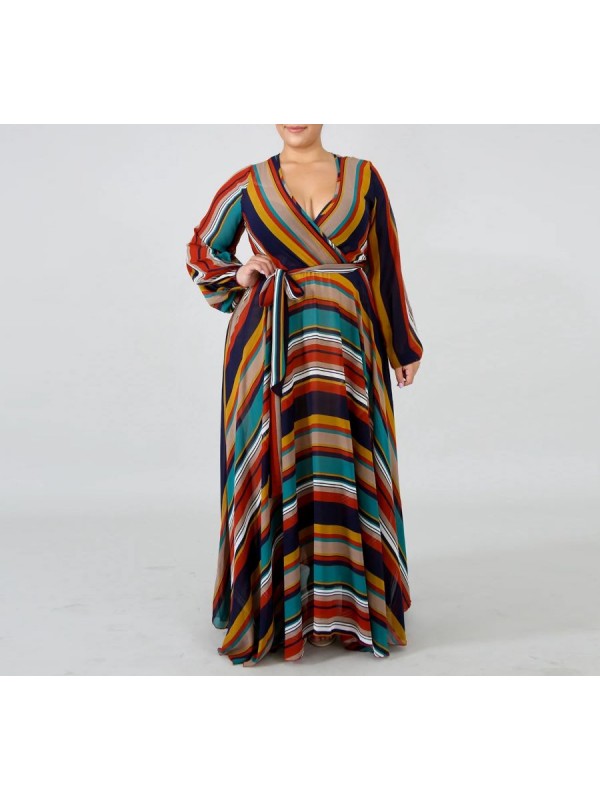 Vestito Donna Lungo a Righe Taglie Grandi Woman Oversize Maxi Dress OS120013B- f4